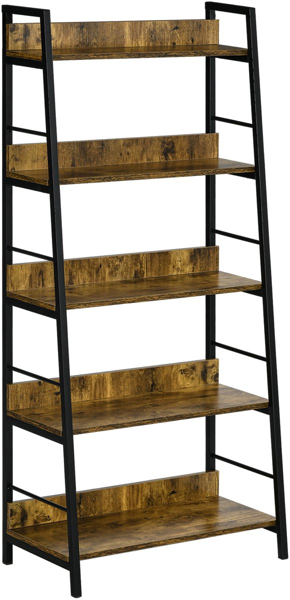 Étagère inclinée de style industriel - 5 niveaux - 70 L x 35 l x 150 H cm