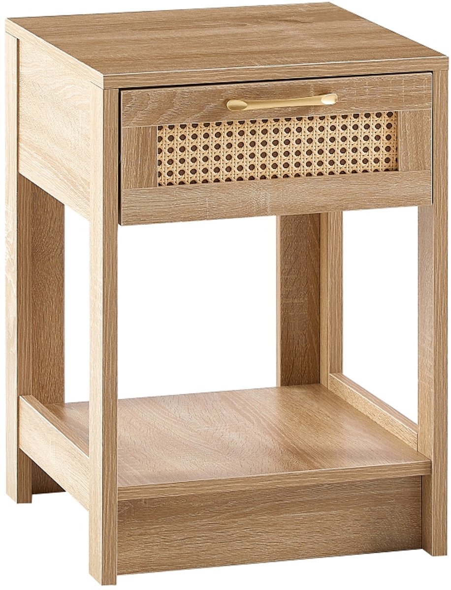 Ropilly Rotan nachtkastje - Bijzettafel met lade - Soepele lade - Makkelijk schoon te maken - Houtlook - Slaapkamer en woonkamer - 40x40x55 cm - Natuurlijk hout