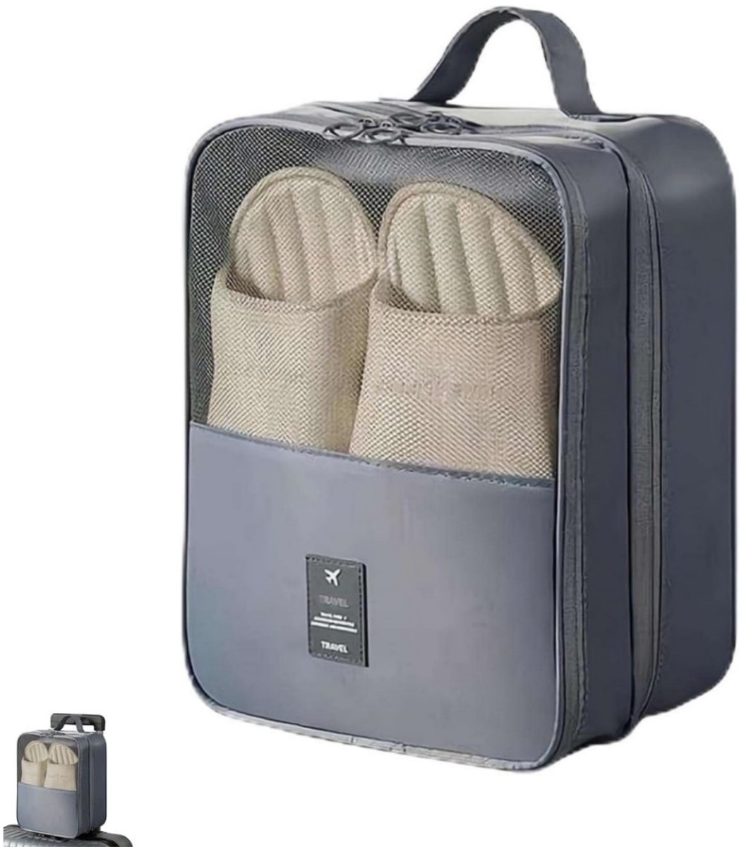 longziming -Reisschoenentas - Schoen Organizer voor Koffer - Waterdichte Schoenentas met 3 Vakken - Reistas voor Sportschoenen, Sneakers, Sandalen en Slippers - 22 x 14 x 29 cm - Grijs