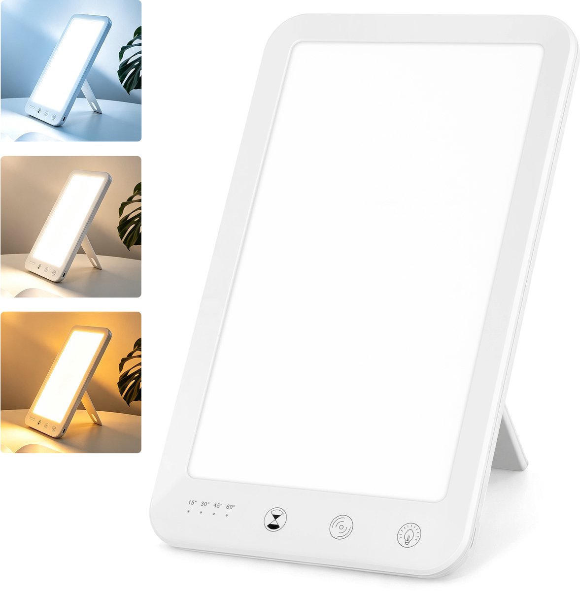 Daglichtlamp LED 10.000 Lux voor thuis en kantoor, instelbare kleurtemperatuur, USB‑C aansluiting, touchbesturing en verstelbare voet