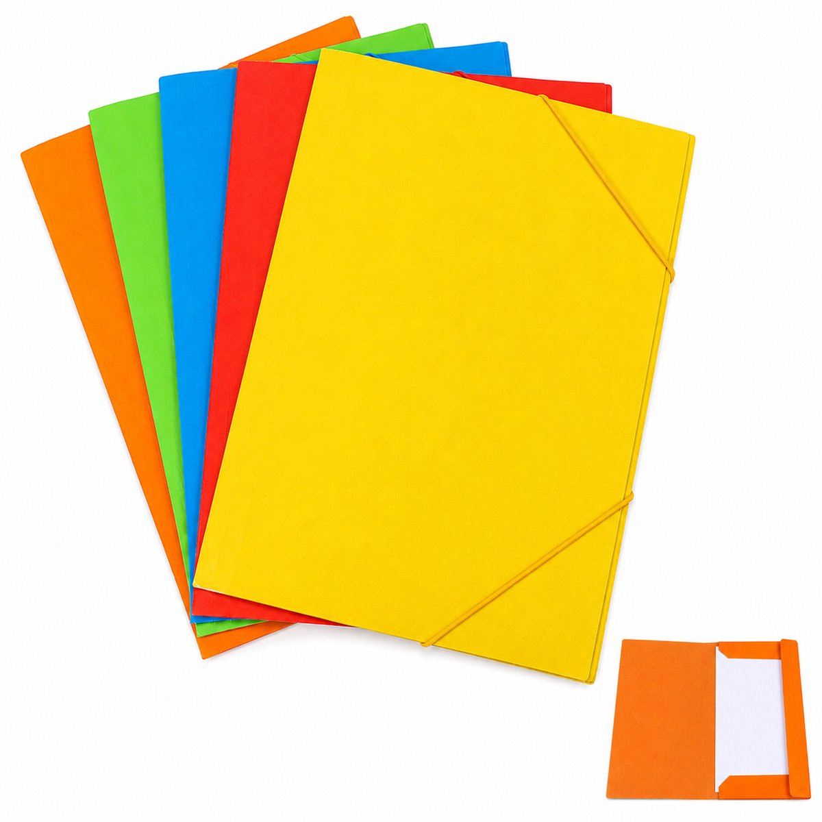 VHV Kartonnen Mappen - Projectmap - 5stuks -Sorteermap A4 - 24x34 cm -Documenten mappen - Elastische Mappen met Kleppen- Documentenmap voor School en Kantoor - Assorti kleuren