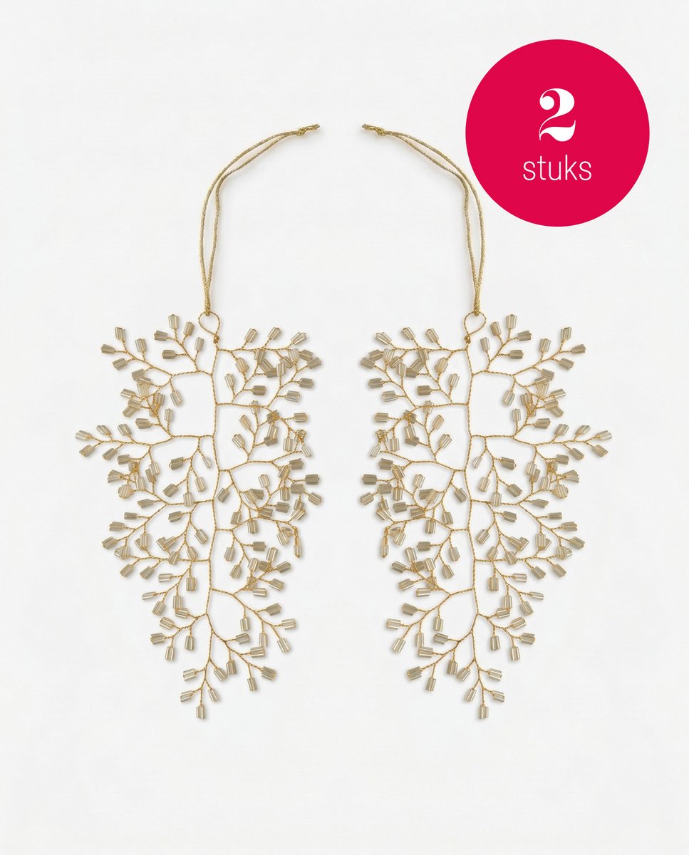 vtwonen - Kerstornament Leaf - Goud - Metaal - Set van 2 - 15,5 x 10,5 cm