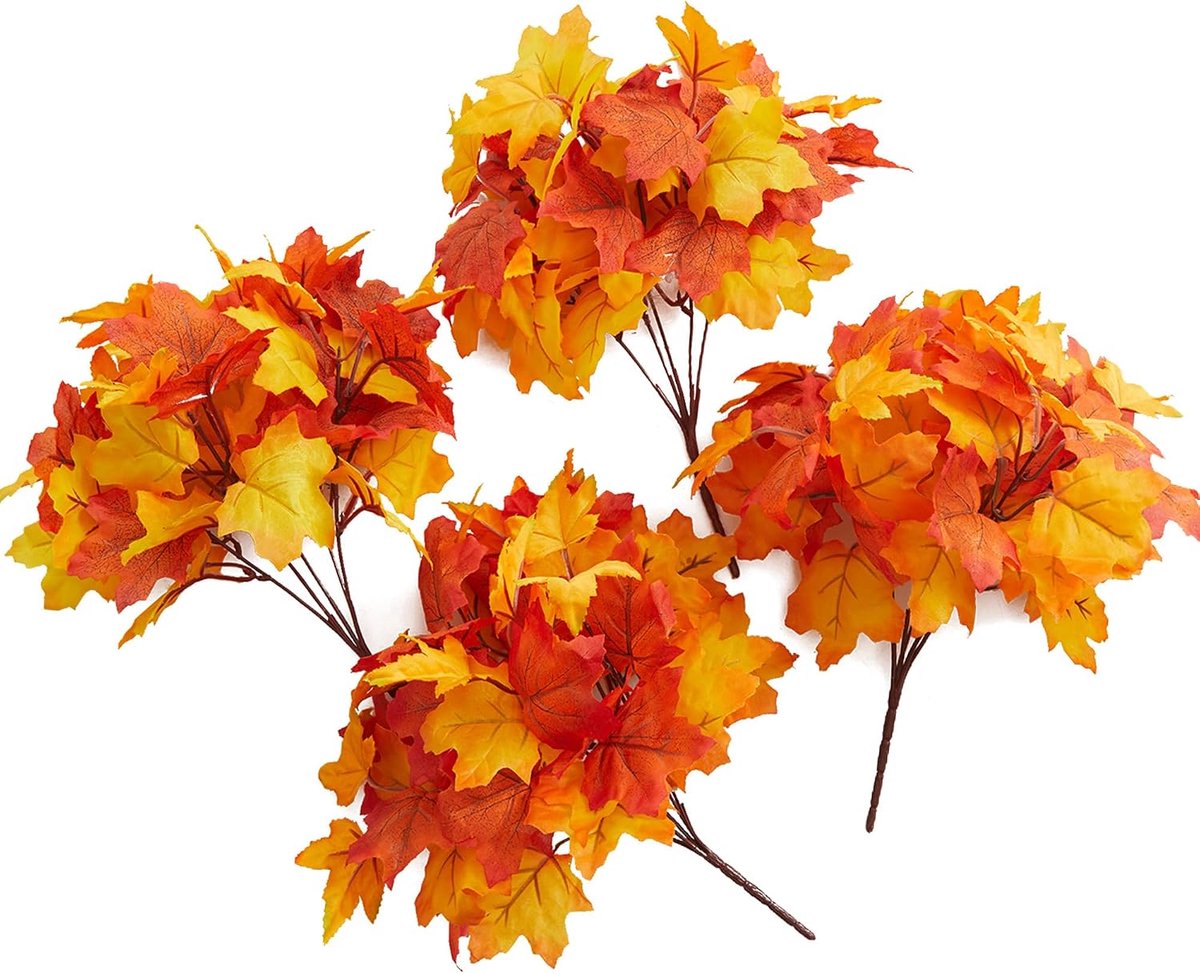 Daity 4 takken – Decoratieve herfsttakken met esdoornbladeren – kunstmatige zijden esdoornbladeren – geschikt voor binnen- en buitengebruik, keukens, herfstbloemstukken en Thanksgiving-decoraties.