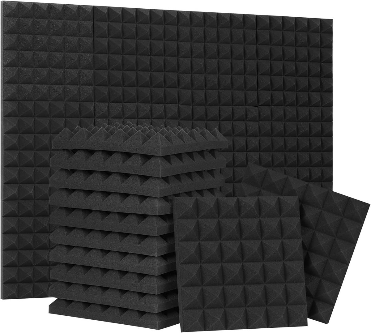 Acoustisch Schuim 12 Stuks - 30x30x2.5 cm - Piramide Geluidsabsorptie Panels - Brandvertragend - Zwart - Geluidsisolatie voor Studio, Podcast & Gaming - Noppenschuim