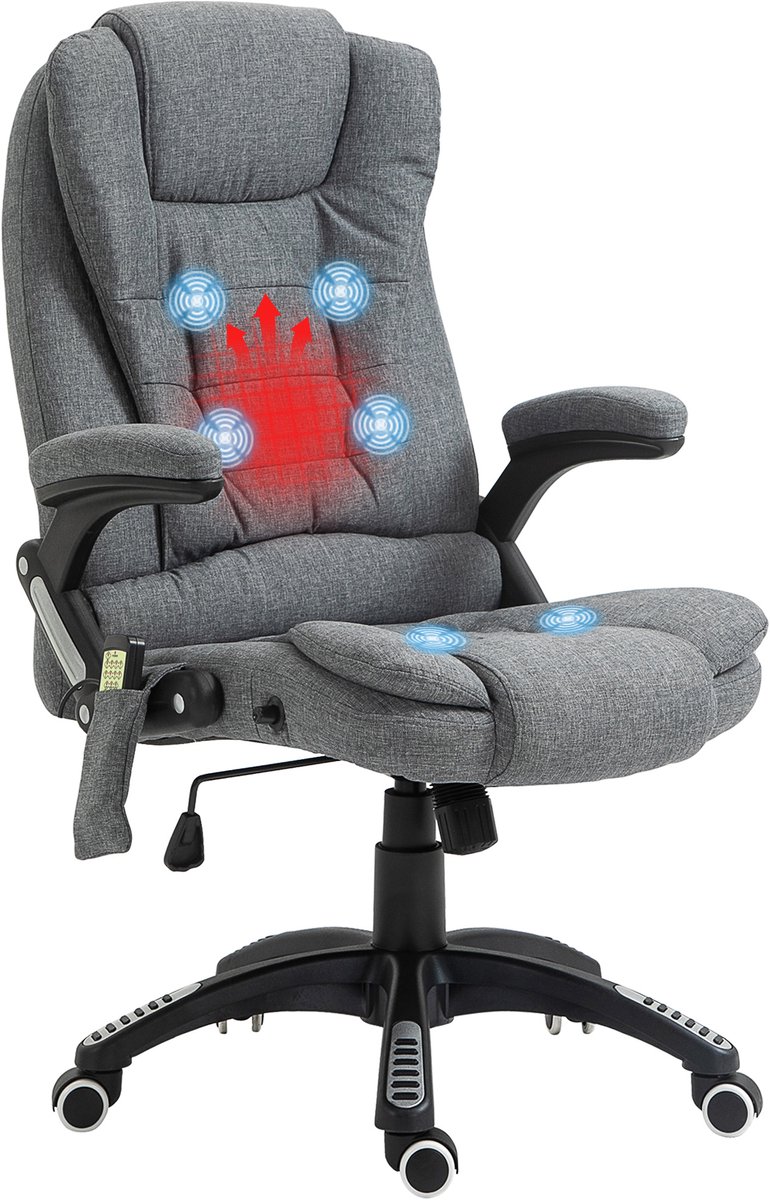 Vinsetto massage bureaustoel - Polyester - 68x72x120cm - Grijs