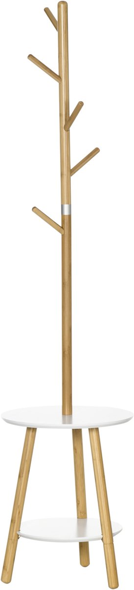 Staande Kapstok met Tafeltje - 39,5 x 39,5 x 171 cm - 5 haken - 2 legplanken - massief bamboehout