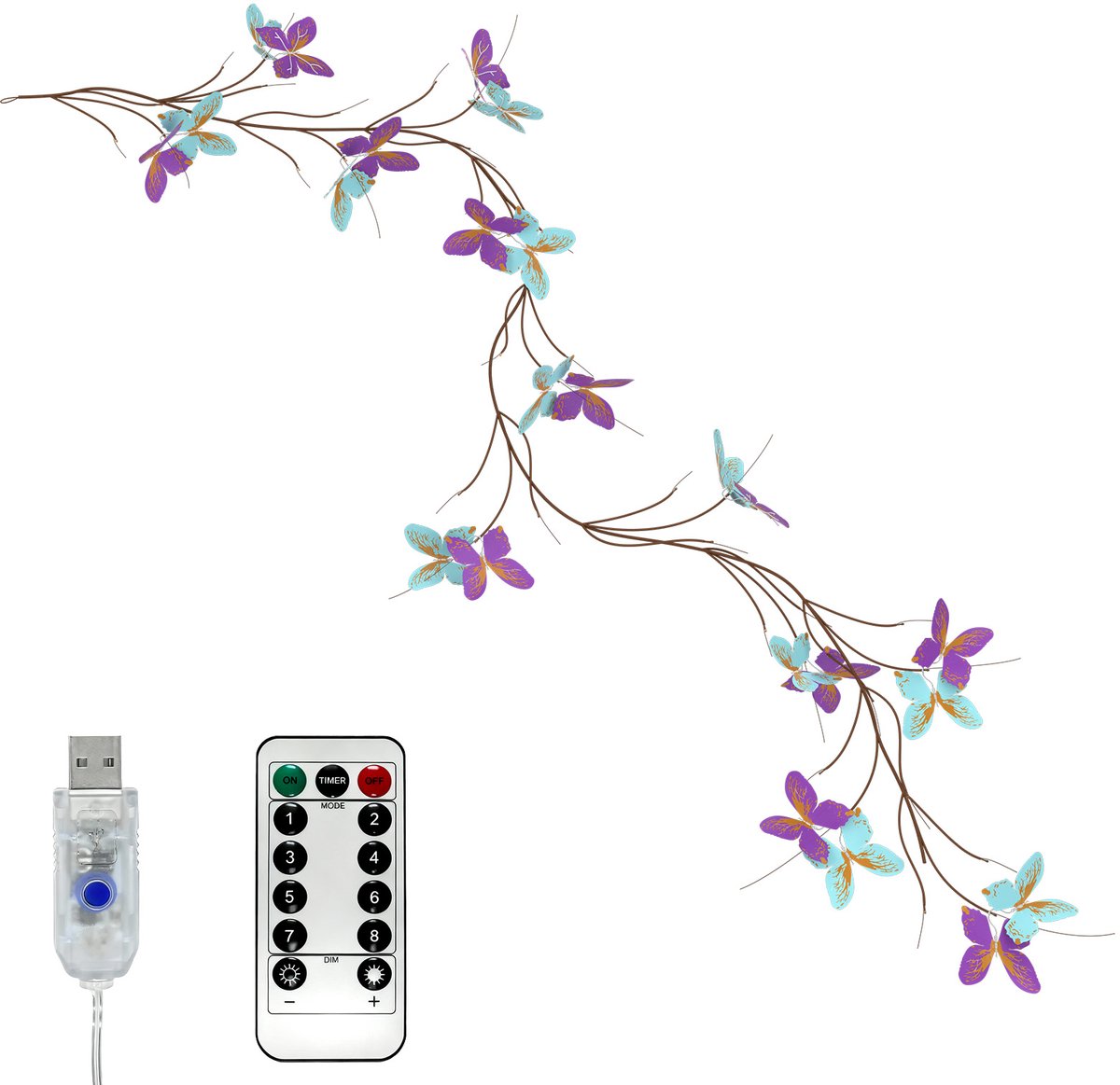 Arvioo‑bloem slingerlamp‑1,8m‑48LED‑USB‑afstandsbediening‑binnen decoratie