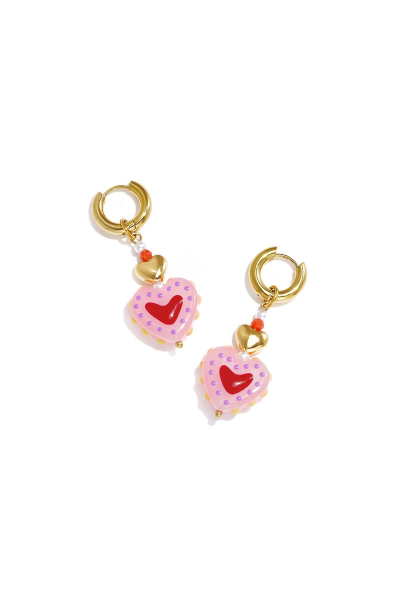 Lulu - Oorringetjes met snoephart en parels - Stainless Steel - - Roze