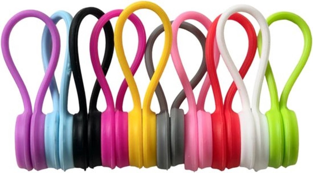 SnelShoppen - 10 Stuks Herbruikbare Magneet Silicone Kabelbinders Organisator - Multi-Kleur USB Kabelbeheerder voor Kantoor, School, Thuis, 10 Stuks