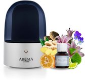 AromaDiffusing Mood Geurmachine Starterset Zilver – Draadloze Aroma Diffuser Zonder Water tot 60m² + 20ml Geurolie Milio Essence (Fris & Luxe) | Cold Air Diffuser & Geurverspreider voor Huiskamer, Slaapkamer, Kantoor & Horeca