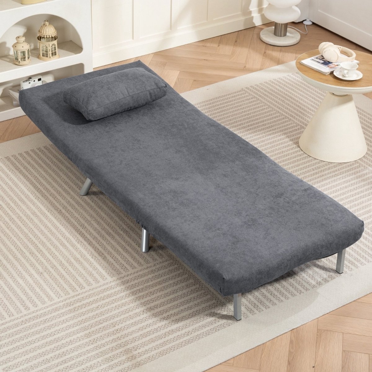 MODENUIT Fauteuil - Slaapfauteuil Met Bedfunctie - 190 Cm Uitklapbaar - Voor Woonkamer - Stof - Donkergrijs