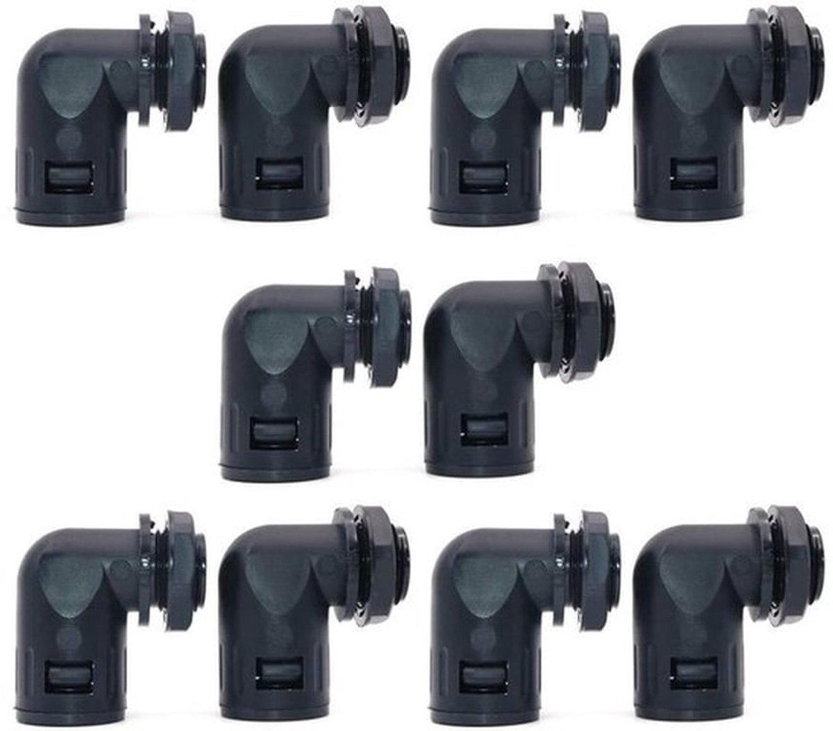 Golfbuis Connector - 90 Graden - AD15.8 PG11 - Buis Slang Gezamenlijke Klemmen - Connector Set - Buisklemmen - Geschikt voor Golfbuis - Zwart 10 Stuks.