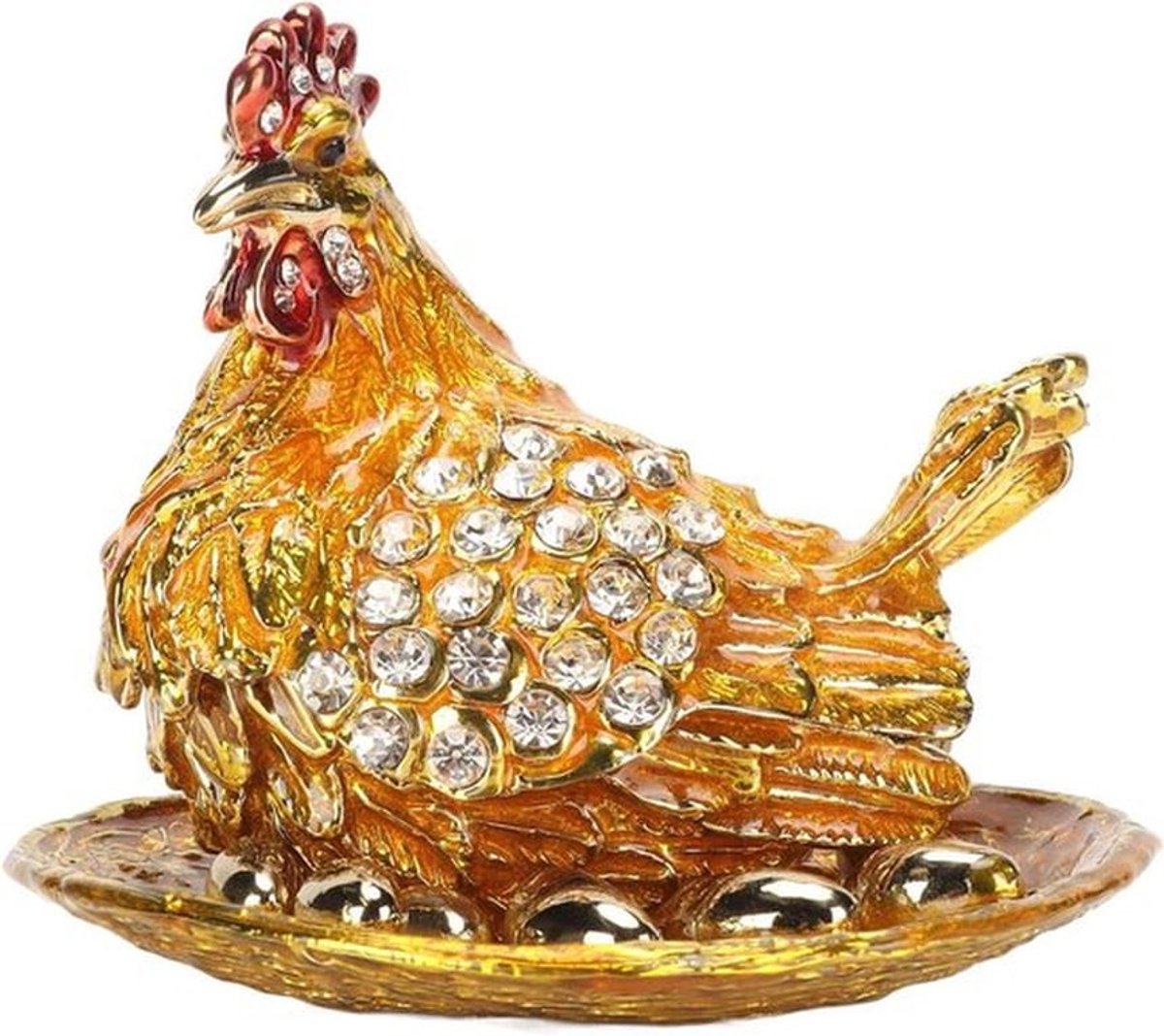 Sieradendoos - Handgemaakt - Bureaudecoratie - Sieraden Opslag - Ornament - Geschilderd - Geëmailleerd - Gouden Kip - Prachtige Beeldje - Geschikt voor Kip Stijl - Kleurrijk - Authentiek Dierenontwerp - Sieradenkistje