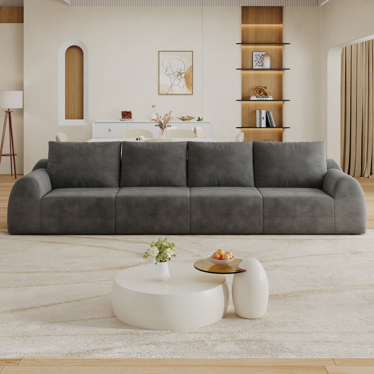 MIVRAY Bank 324 cm - 4-Zits Zitbank Met Hoge Veerkracht Schuimvulling Zonder Montage - Voor Woonkamer En Appartement - Chenillestof - Donkergrijs