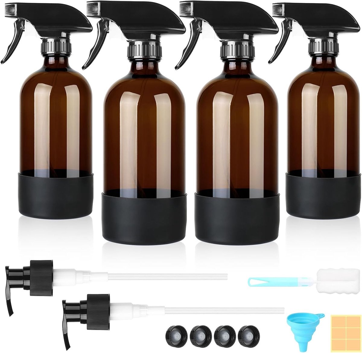 Olijfoliesprayer - Bruin - 4 Stuks - 480 ml Glazen Spuitflessen met Nevel- en Stroominstellingen - Voor Huishoudelijk en Tuingebruik