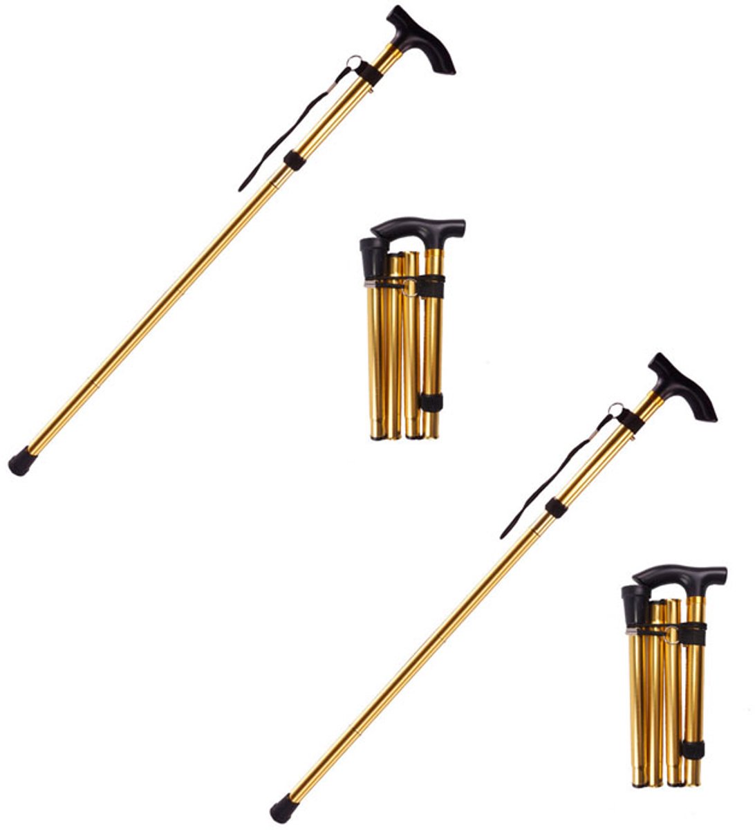 2-stuks Wandelstokken - Opvouwbare wandelstokken - Verstelbaar - Opvouwbaar - Verstelbaar bereik 85-95 cm - Geschikt voor ouderen, mensen met een blessure en bergbeklimmers - Goud
