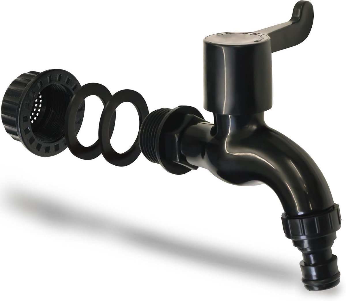 Aftapkraan voor regenton met filter - Zwart - 3/4 inch - Met Afsluitfunctie en Vuilfilter - Voor Regentonnen en Waterreservoirs