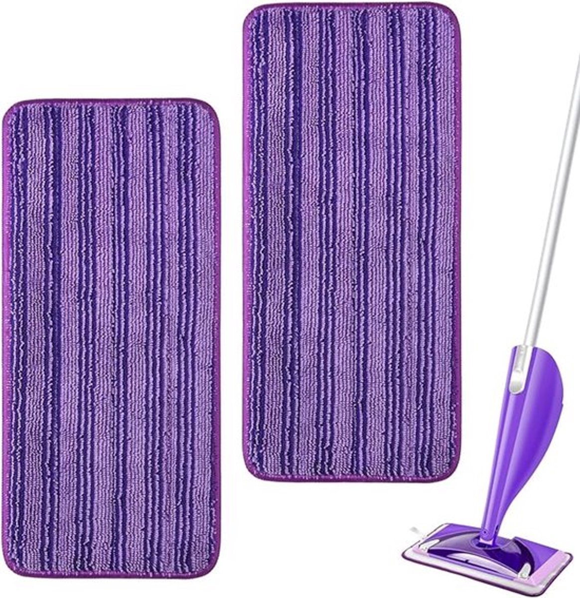 Paarse dweilmatten (set van 2), herbruikbaar, te gebruiken met vervangende natte pads, microvezeldoek voor het reinigen van hardhouten vloeren, machinewasbaar, geschikt voor nat en droog gebruik.