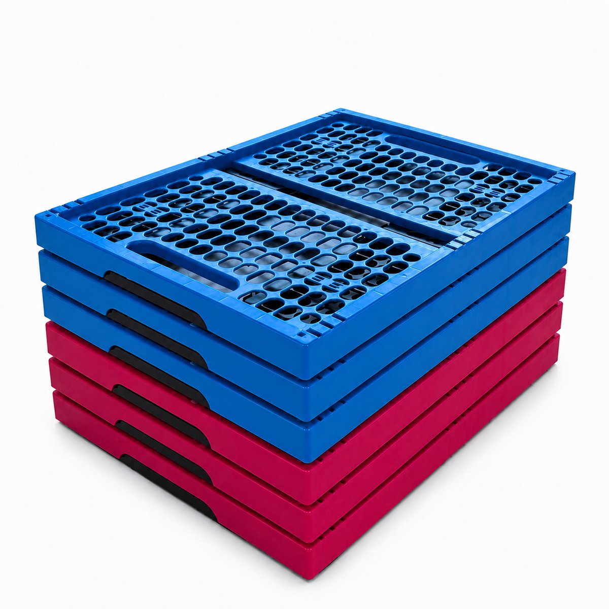 Vouwkratten – Vouwkrat – Boodschappenkrat – Inklapbaar – Stapelbaar – Set van 6 stuks - 32 Liter – Blauw/roze