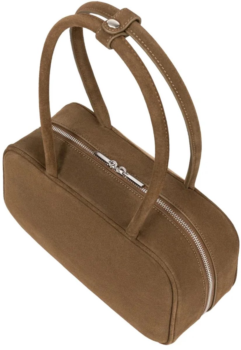 YAYA Tweekleurige suède schoudertas kleur teak brown