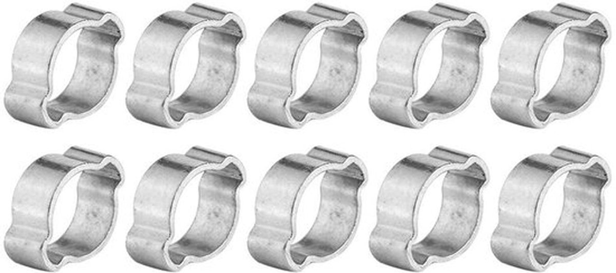 Slangklem - Dubbele Oorklemmen - Extra grip - Zilver - Voor slangen van 5-23mm - Ideaal voor benzine en brandstofslangen - 10 stuks