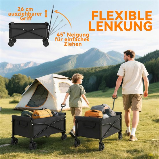 80L Festivalwagen op wielen - compacte opvouwbare tuinwagen met verstelbare handgreep - zwart — afbeelding 4