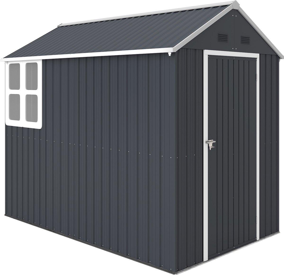 Tuinschuur - metalen gereedschapsschuur - dubbele deur - raam - 259x172x222 cm - grijs/wit