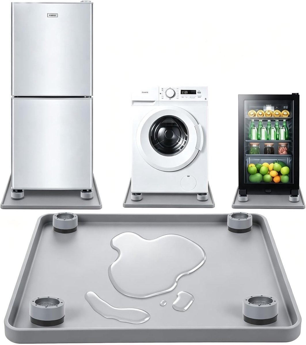 Namajunas - Wasmachine lekbak 60x60 cm - 4 Trillingsdempers wasmachine - Siliconen opvangbak - Opvangbak tegen lekkage - Lekbescherming, badkuip voor wasmachines, drogers, vaatwassers, koelkasten, airconditioners - Trillingsmat - Voetjes Droger
