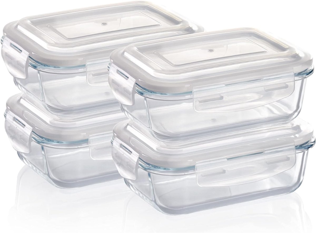 Lìon® Ovenschaal met Deksel - Vaatwasserbestendig - Ovenschaal met Deksel Glas - Wit/Grijs - 10cm x 5cm x 4cm