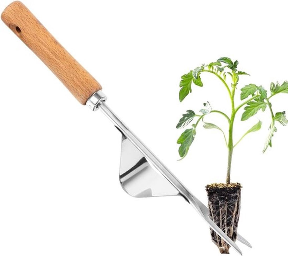 Onkruidsteker met roestvrij stalen punt en houten handvat - Handig gereedschap voor het verwijderen van onkruid - Geschikt voor tuinieren, wieden en losmaken van grond
