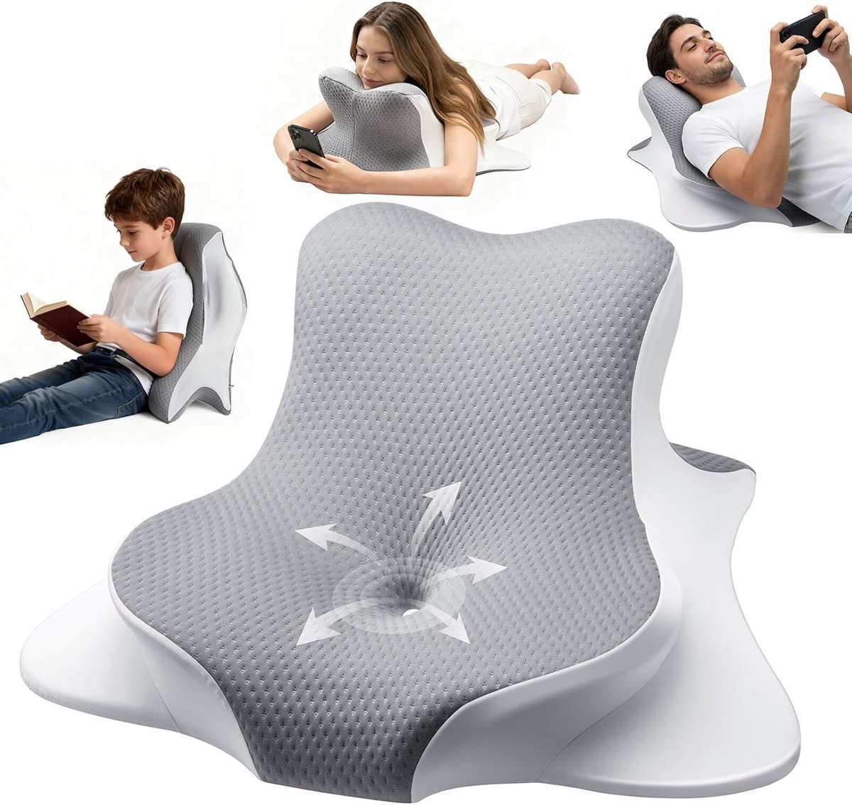 Ergonomisch Leeskussen Traagschuim, Wigvormig Rug‑ en Neksteun voor Bed Bank Vloer, Verlicht Maagzuur Rugpijn Armvermoeidheid, Voor Gamers Lezers & Borstvoedende Moeders