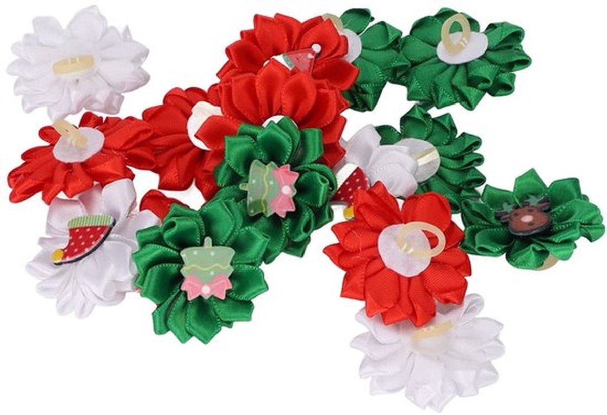 Haarelastiekjes Kerstaccessoire - Hondenhaarbloemen - 16 Stuks - Rubberband - Kleine/Middelgrote Honden - Unieke Huisdierdecoratie - Hondenhaarbanden