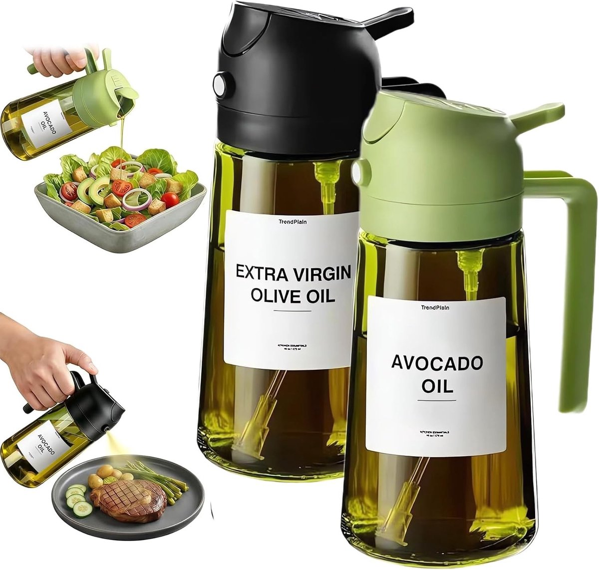Olijfoliesprayer - Zwart Groen - 470 ml - Glas met Lichtbescherming - Voor Gezond Koken en Dressing