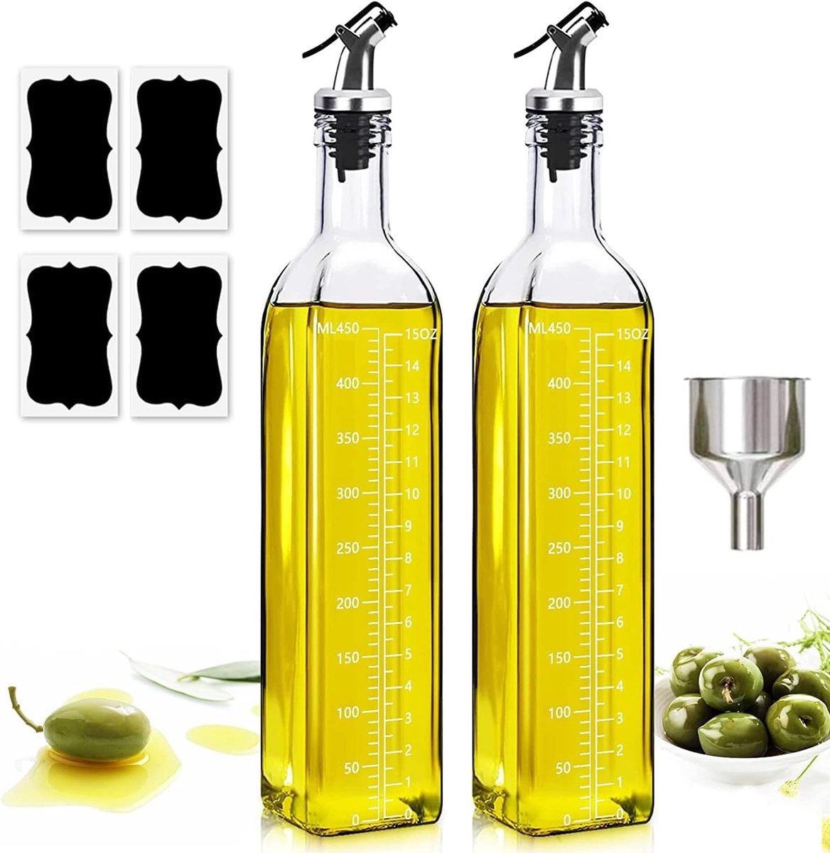 Olijfoliesprayer - Transparant - 500 ml - Glazen Olijfolie en Azijn Dispenser Set - Voor Keuken en Barbecue