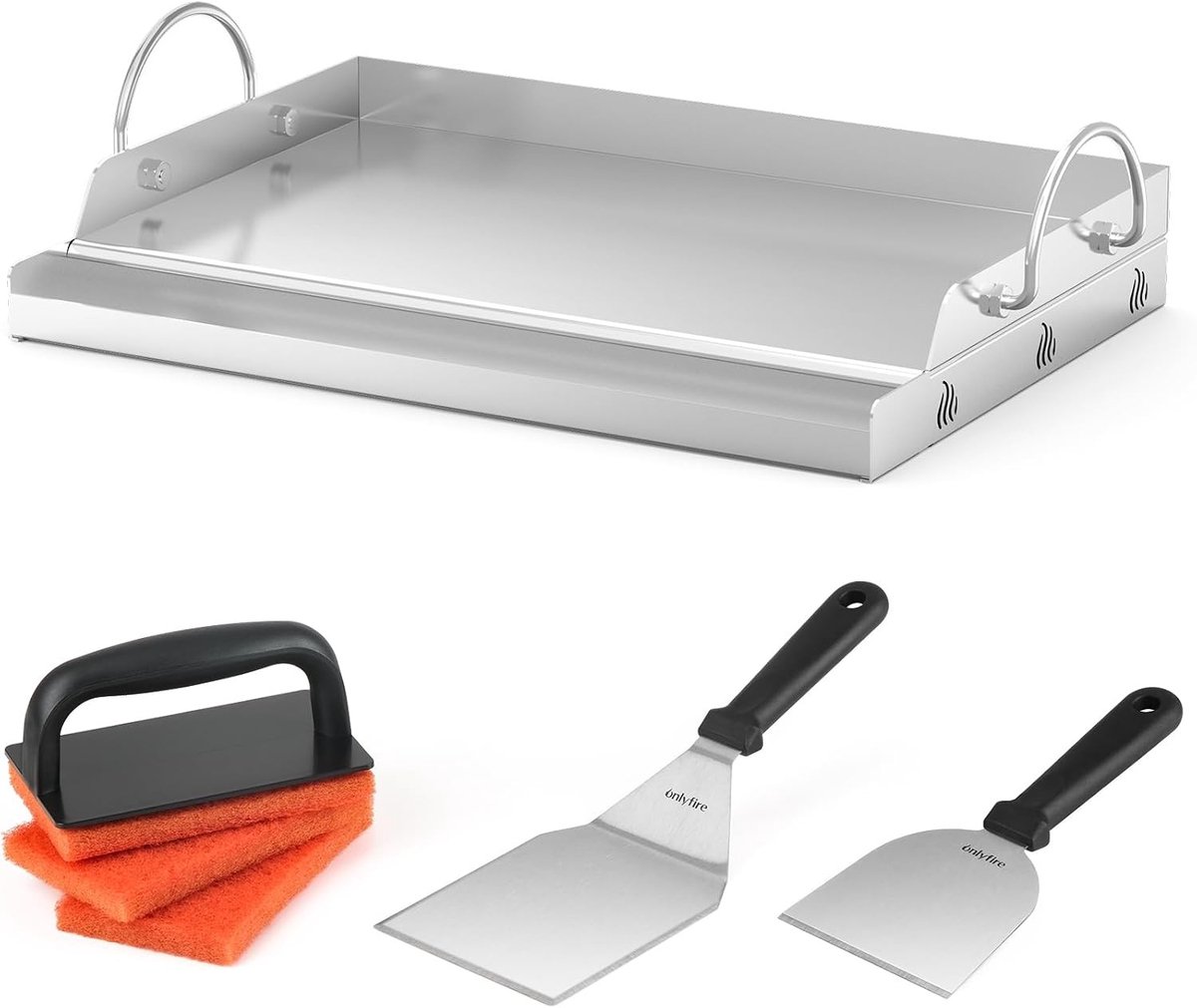 Plancha barbecue - RVS - 50x32x7 cm - Universele Grillplaat met Spatel en Schraper - Voor Outdoor Grillen