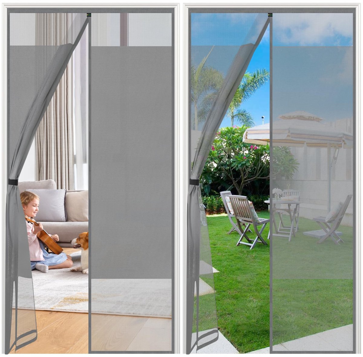 Insectenwerend Fliegengitter voor Balkondeuren met Magnet 80x200 cm Grijs
