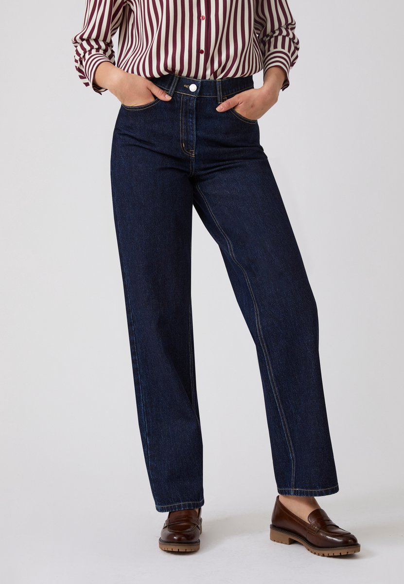Damart - Rechte jeans met omgeslagen zoom - Dames - Blauw - 52