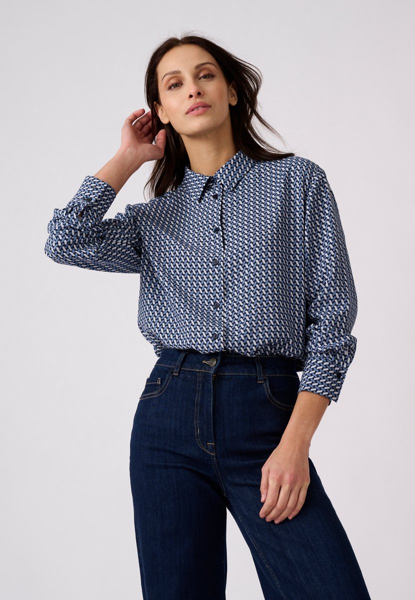 Damart - Gestreepte overhemdblouse vezels pure viscose - Dames - Blauw - 50