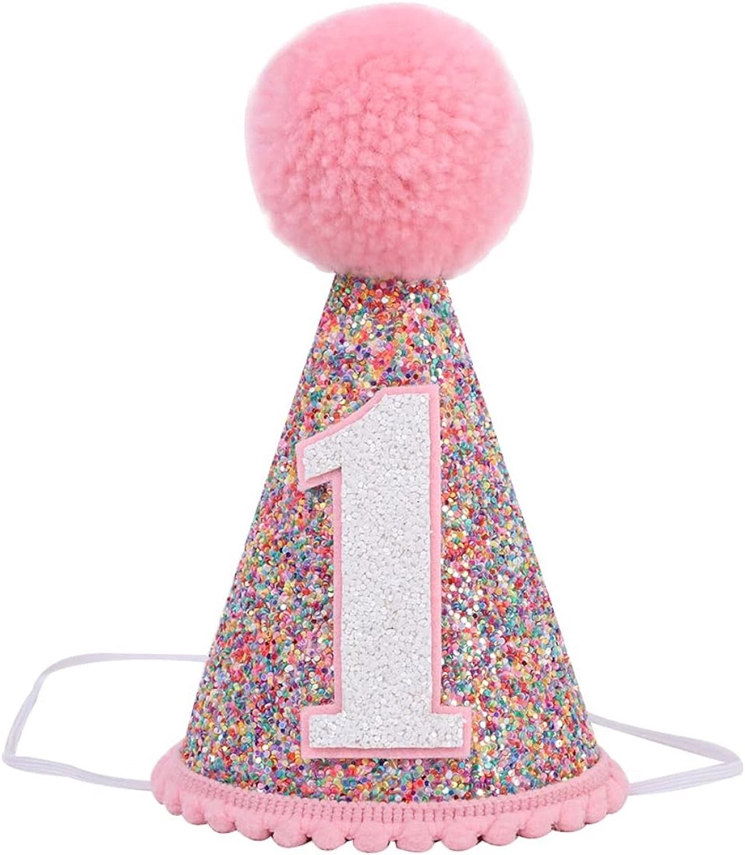 *** 1e verjaardag Verjaardagshoed - Glitterhoedje - 1 jaar kroon - Roze - Baby jarig van Heble® ***
