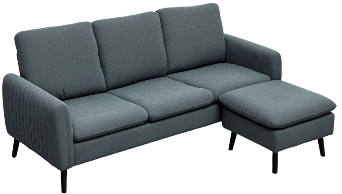 Hoekbank 3-zitsbank met Voetenbank - Stoffen Bekleding - L-vormige Bankenset - Donkergrijs