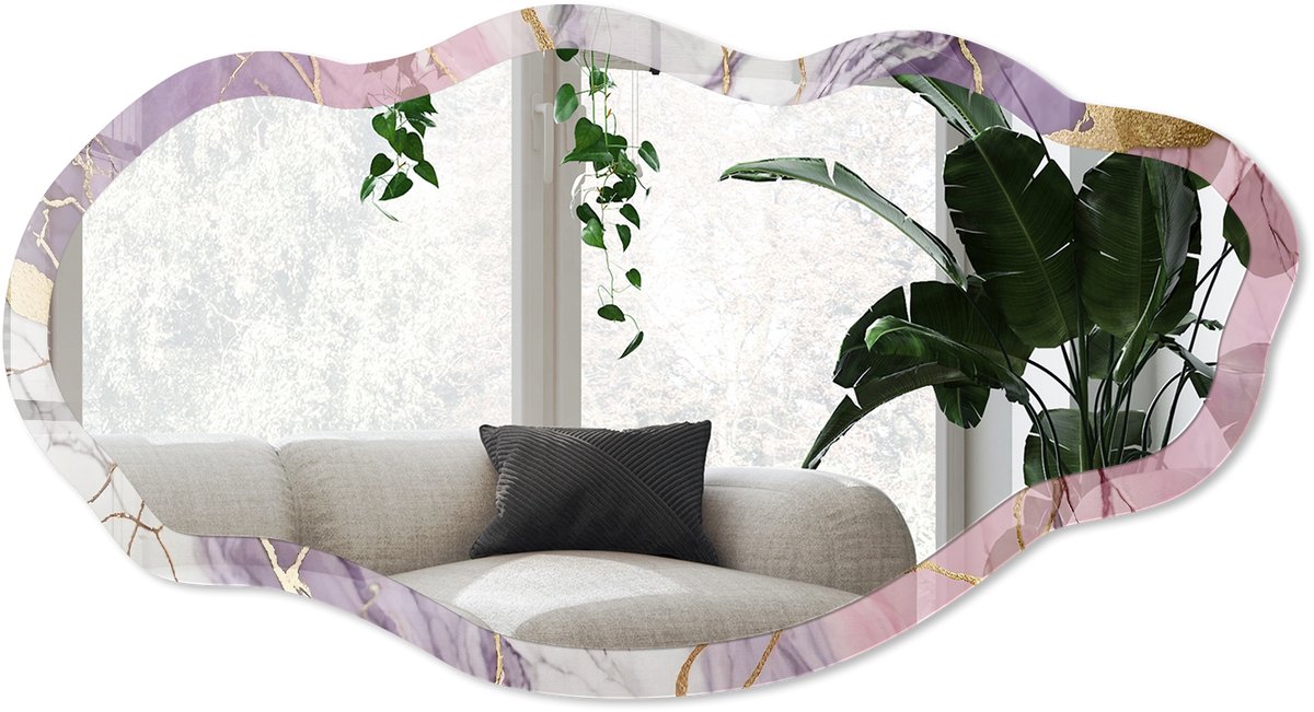 Wallfluent Marmeren Elegantie Spiegel - Roze Rechthoekige Spiegel Voor Interieur - Organische Spiegel - Slaapkamer, Woonkamer, Badkamer - Abstract - 45x90 cm - Totale afmeting 52x97 cm