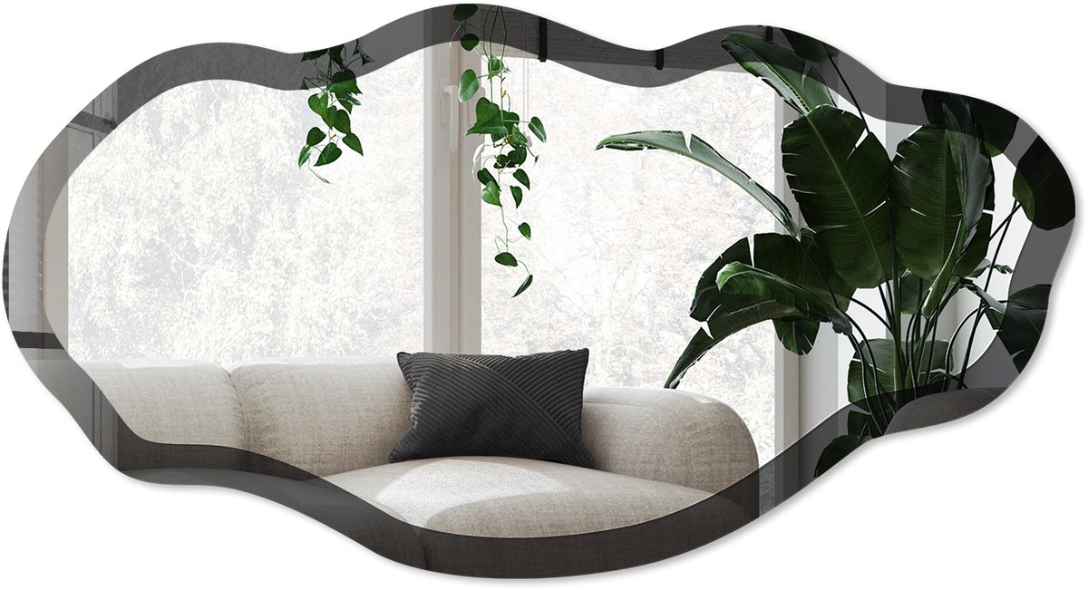 Wallfluent Zwart Spiegel - Zwart Moderne Rechthoekige Wandspiegel - Organische Spiegel - Woonkamer, Kantoor, Slaapkamer - Klassiek - 45x90 cm - Totale afmeting 52x97 cm