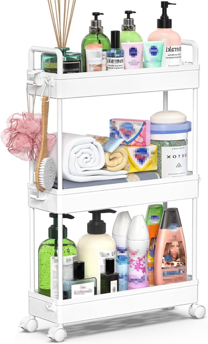 Lìon® Keukentrolley - Badkamer - Keukentrolley Op Wieltjes - Wit - 13cm x 40cm x 67cm