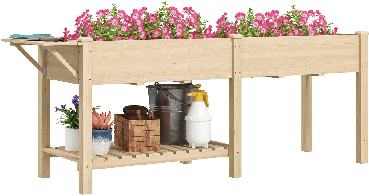 Verhoogde plantenbak van Outsunny - Vurenhout - 207x59x78cm - Natuurlijk hout