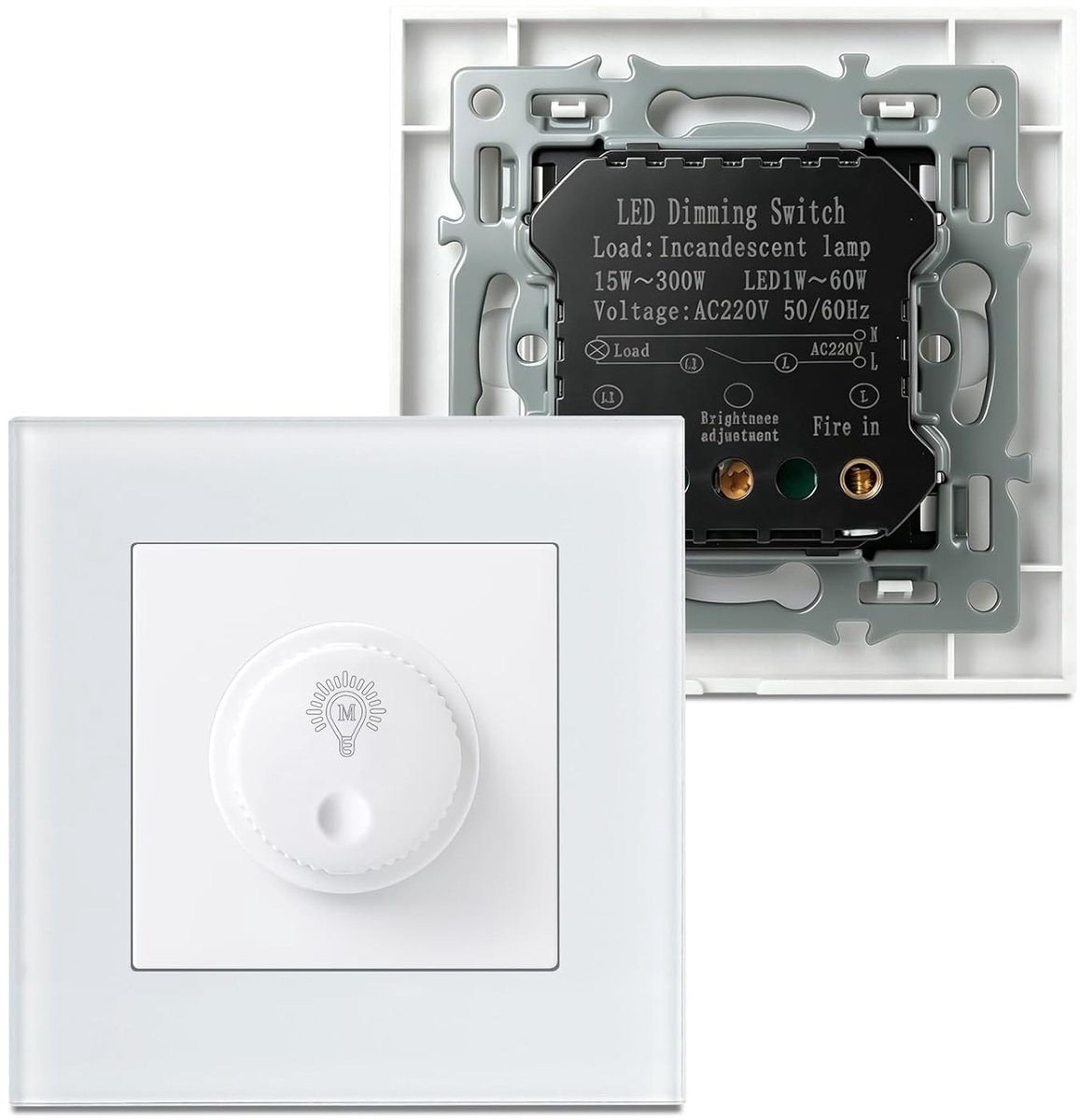 Dimmer voor LED-lampen - Wit - 85 x 85 x 35 mm - Traploos dimmen voor LED- en halogeenlampen - Voor Huishoudens en Commerciële Toepassingen