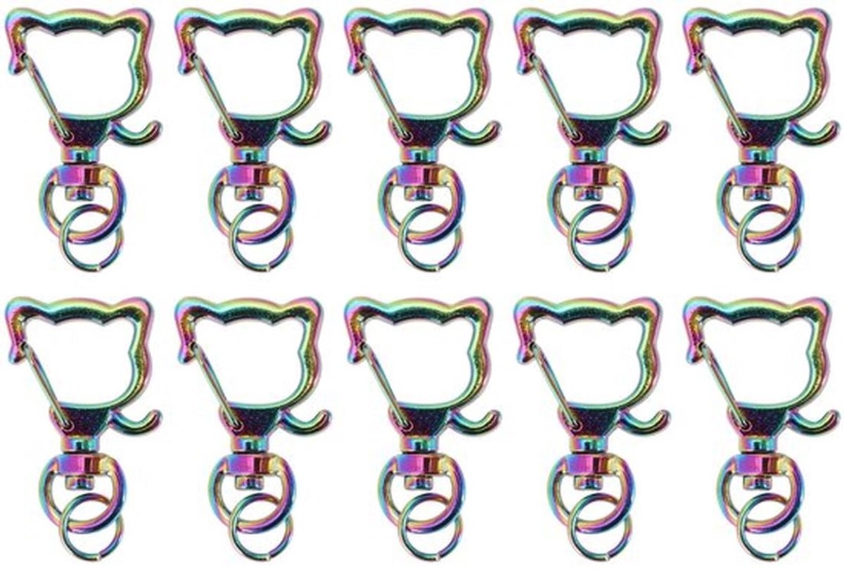 Karabijnhaak Berenvorm - Sleutelhanger - 10 Stuks - Zinklegering - Lichtgewicht - Roestbestendig - 360° Draaibaar