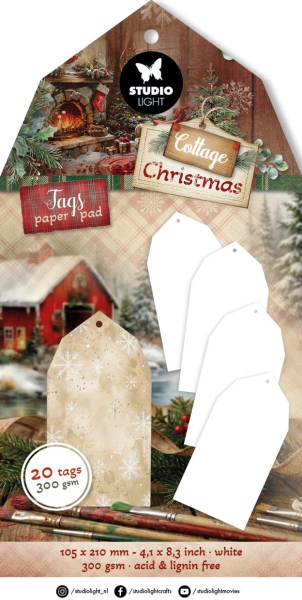 Tag paper pad white - Cottage christmas nr. 14