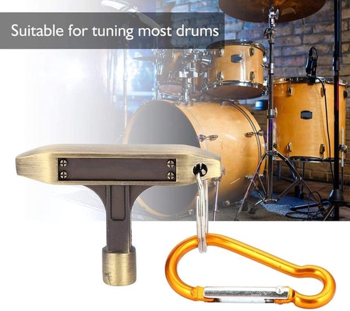 Drum Stemsleutel Draagbaar - Bronzen Dop - Drum Accessoires - Sleutelring - Gesp - Lichtgewicht - Drumtool