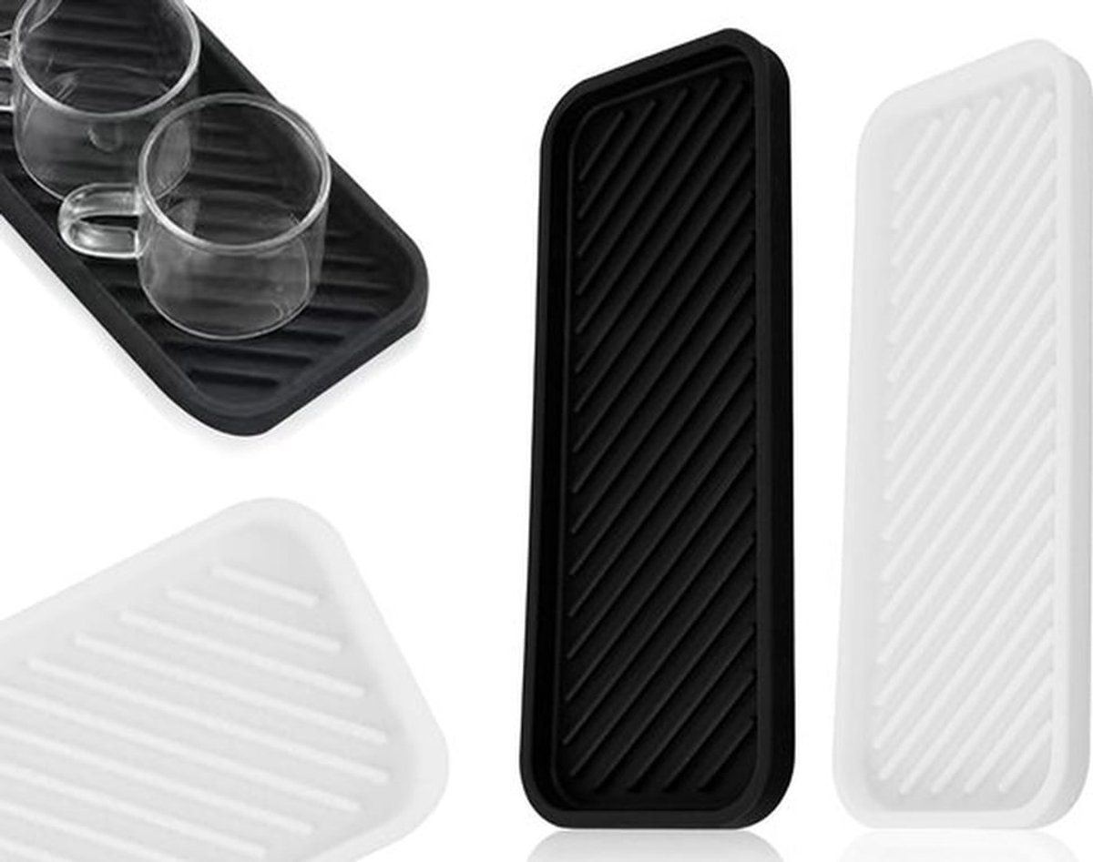 Siliconen afdruipmatten - Keuken organizer - Duurzaam materiaal - Zwart-wit - Afdruiprek voor sponzen - Geschikt voor keuken en badkamer