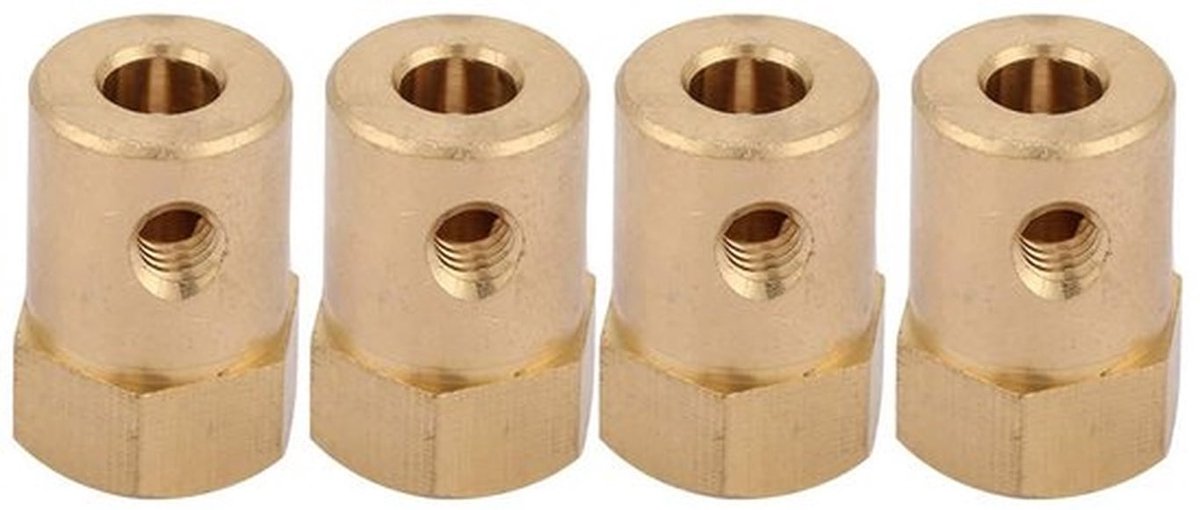 NTH products- Zeskantkoppeling 4-delig - Messing - Motoraskoppeling - Duurzaam - Binnendiameter 5 mm - Lange levensduur - Motoras Koppeling